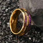 Gold Tungsten Ring with Purple Opal & Gold Leaf Inlay (8mm) - 图片 4