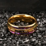 Gold Tungsten Ring with Purple Opal & Gold Leaf Inlay (8mm) - 图片 2
