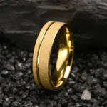 Sandblasted Gold Tungsten Ring with Offset Groove (6mm) - 图片 4