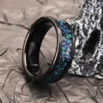 Black Tungsten Ring with Blue-Green Opal Inlay (8mm) - 图片 5