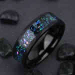 Black Tungsten Ring with Blue-Green Opal Inlay (8mm) - 图片 4