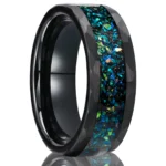 Black Tungsten Ring with Blue-Green Opal Inlay (8mm) - 图片 2