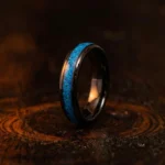 4mm Domed Black Tungsten Carbide Ring with Crushed Natural Turquoise Inlay - Unique Womens Wedding Band