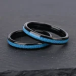 Black Tungsten Ring with Crushed Turquoise Inlay (4mm) - 图片 5