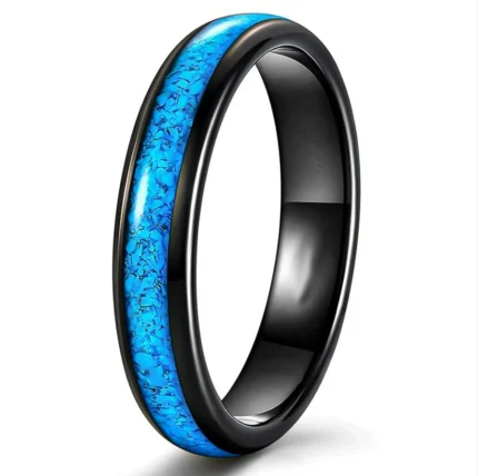 mm Domed Black Tungsten Carbide Ring with Crushed Natural Turquoise Inlay - Unique Womens Wedding Band