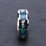 Blue Opal & Gold Leaf Inlay Tungsten Ring (8mm) - 图片 4