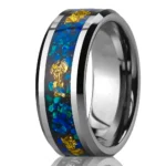 Blue Opal & Gold Leaf Inlay Tungsten Ring (8mm) - 图片 5