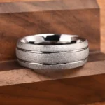 Sandblasted Silver Tungsten Ring with Dual Grooves (8mm) - 图片 2