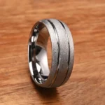Sandblasted Silver Tungsten Ring with Dual Grooves (8mm) - 图片 5