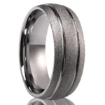 Sandblasted Silver Tungsten Ring with Dual Grooves (8mm) - 图片 4