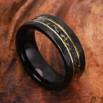 Black Tungsten Ring with Gold Leaf & Opal Inlay (8mm) - 图片 4