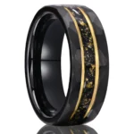 Black Tungsten Ring with Gold Leaf & Opal Inlay (8mm) - 图片 3