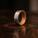 8mm Brushed Silver Tungsten Carbide Ring with Whiskey Barrel Wood Interior - Mens Rustic Wedding Band
