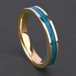 4mm 18K Gold Plated Tungsten Wedding Band with Natural Turquoise Inlay - Unique Womens Engagement Ring