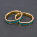 Natural Turquoise Inlay Gold Tungsten Ring (4mm) - 图片 2